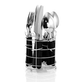 Gibson Sensations II 16 Piece Stainless Steel Flatware Set with Black Handles and Chrome Caddy