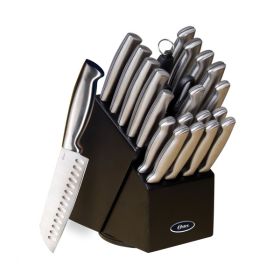 Oster Baldwyn 22 Piece Stainless Steel Cutlery Set with Stainless Steel Handles and Wooden Block