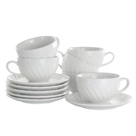 Elama Clancy 12 Piece 6 Ounce Porcelain Cup and Saucer Set in White