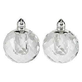 Handcrafted Optical Crystal and Silver Rounded Salt and Pepper Shakers