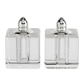 Handcrafted Optical Crystal and Silver Square Size Salt and Pepper Shakers