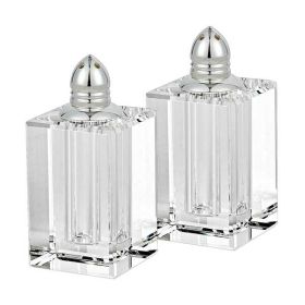 Handcrafted Optical Crystal and Silver Large Size Salt and Pepper Shakers